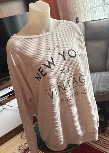 New York Vintage Dokulu Sweatshirt  Krem / Oversize - Görsel 5