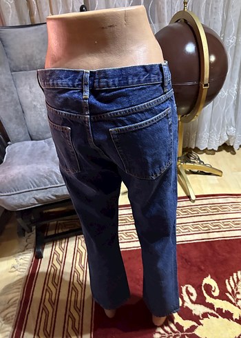 Düğmeli Lacivert Kadın Denim Pantolon - Görsel 4