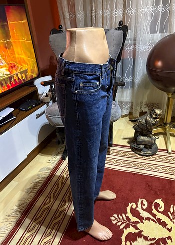 Düğmeli Lacivert Kadın Denim Pantolon - Görsel 2