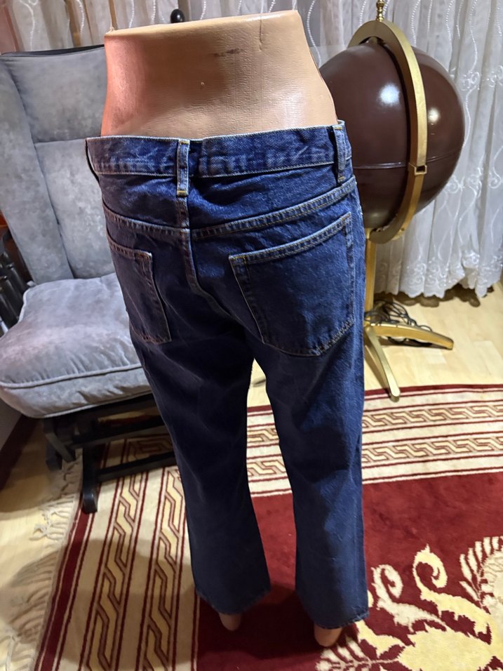 Düğmeli Lacivert Kadın Denim Pantolon - Görsel 4