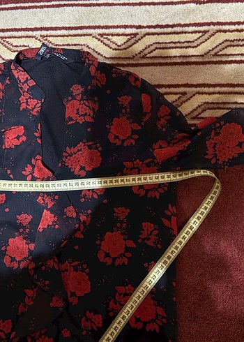 Zara Kırmızı Çiçek Desenli Fırfırlı Bohem elbise - Görsel 7