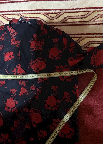 Zara Kırmızı Çiçek Desenli Fırfırlı Bohem elbise - Görsel 4