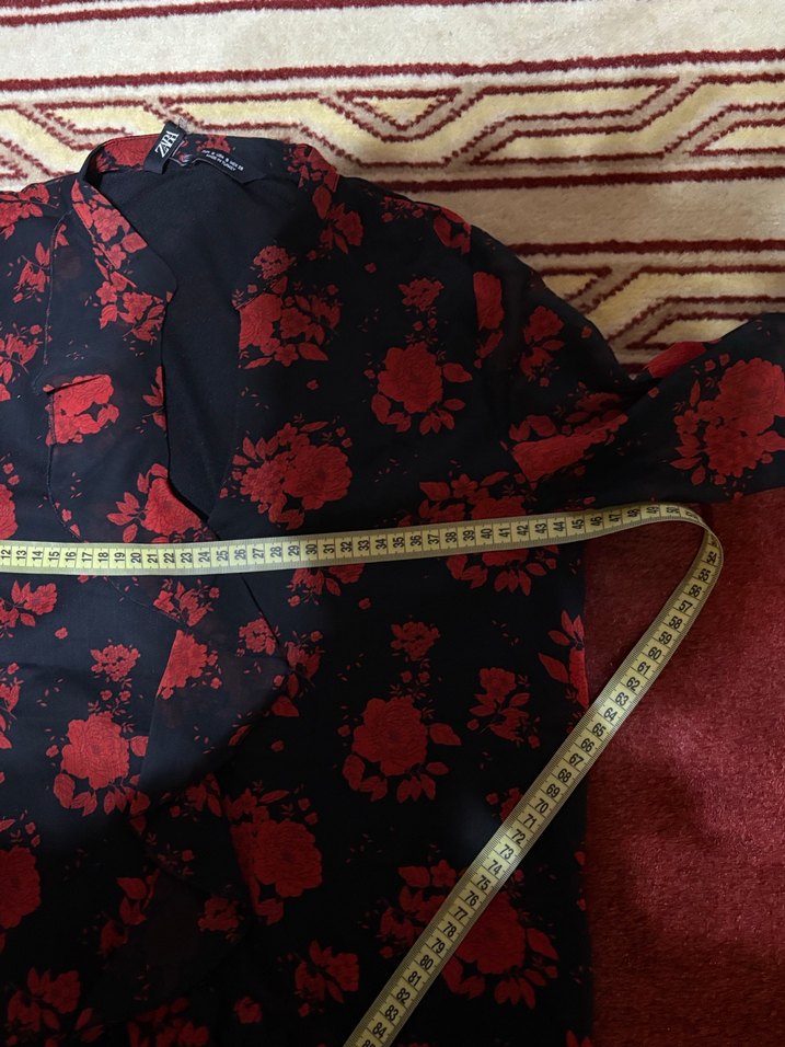 Zara Kırmızı Çiçek Desenli Fırfırlı Bohem elbise - Görsel 4