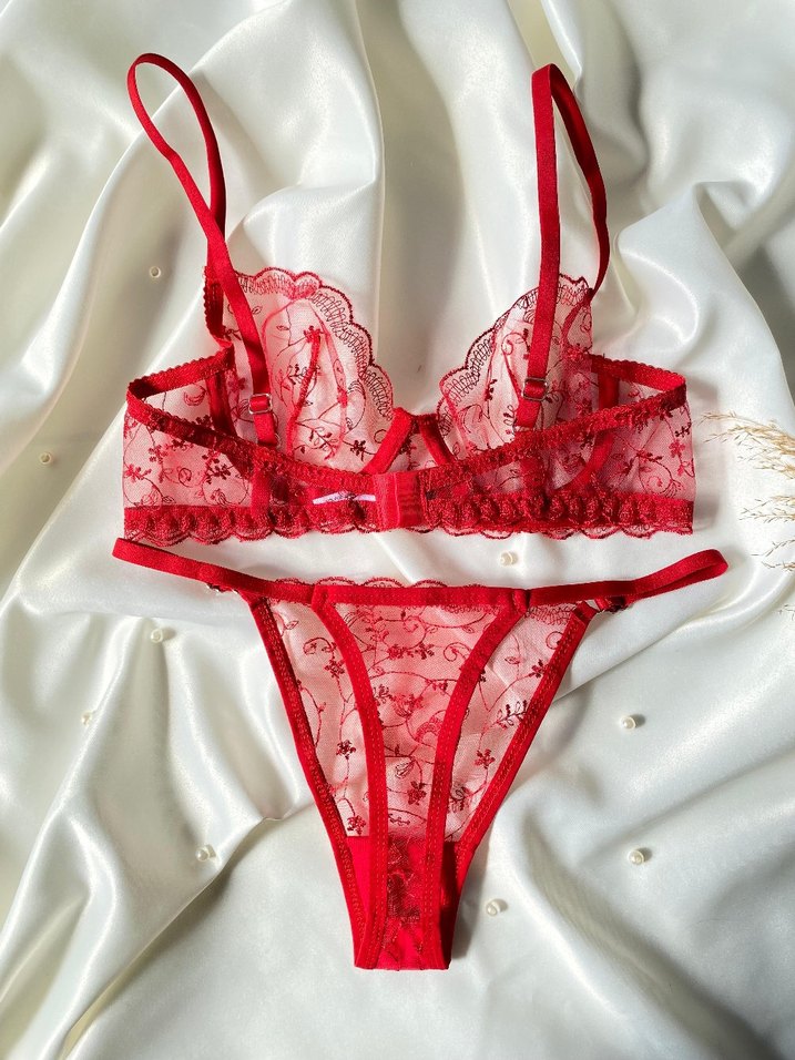 Nakışlı Kırmızı Bohem Sütyen Takımı - Görsel 2