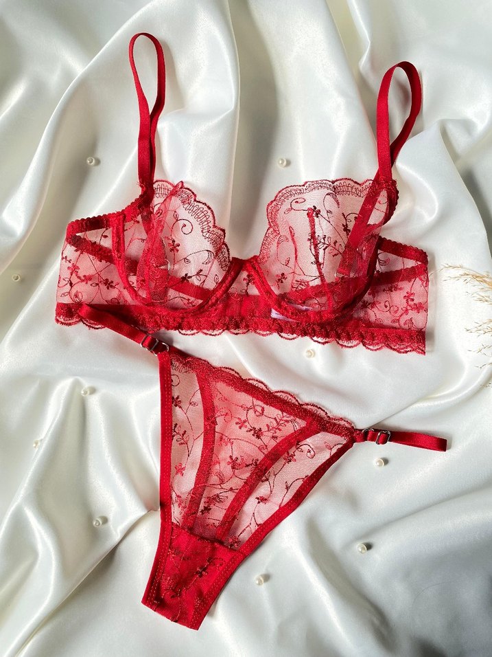 Nakışlı Kırmızı Bohem Sütyen Takımı - Görsel 4