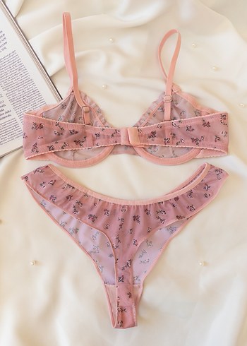 Pembe çiçek baskılı bralet takım - Görsel 3