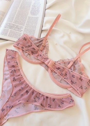 Pembe çiçek baskılı bralet takım - Görsel 4