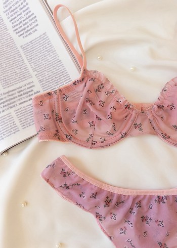 Pembe çiçek baskılı bralet takım - Görsel 2