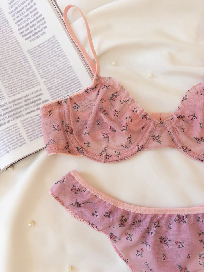 Pembe çiçek baskılı bralet takım - Görsel 2