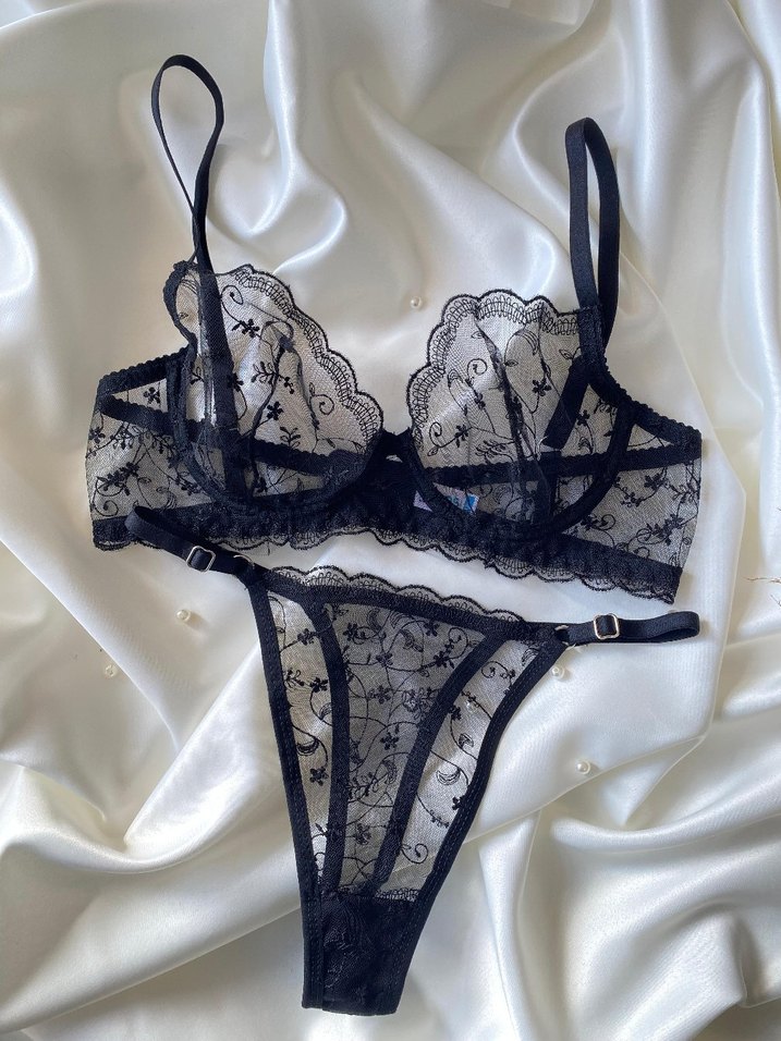Nakışlı Siyah Gotik Parisian Sütyen Takımı - Görsel 2