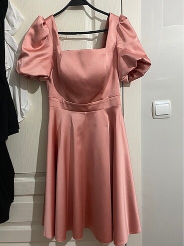 lafaba pembe pudra saten abiye elbise