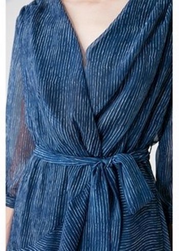 V Yaka Asimetrik Mini Lacivert Elbise - Görsel 2