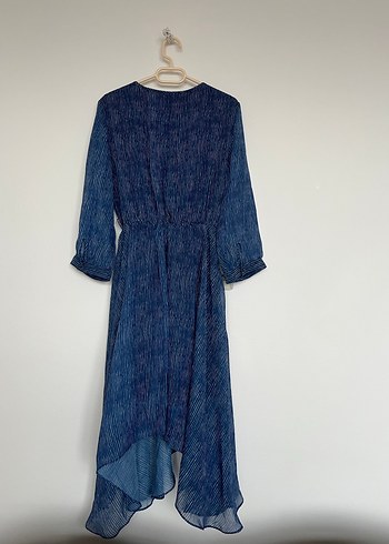 V Yaka Asimetrik Mini Lacivert Elbise - Görsel 6