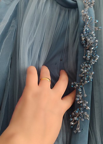 Mavi Uzun tesettür abiye - Görsel 5