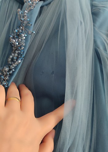 Mavi Uzun tesettür abiye - Görsel 6