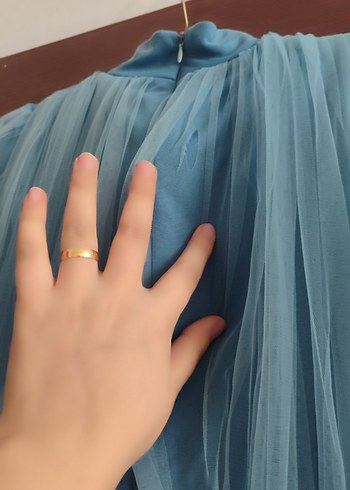 Mavi Uzun tesettür abiye - Görsel 14