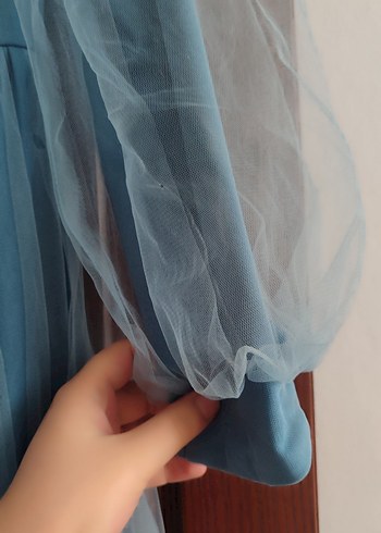 Mavi Uzun tesettür abiye - Görsel 7