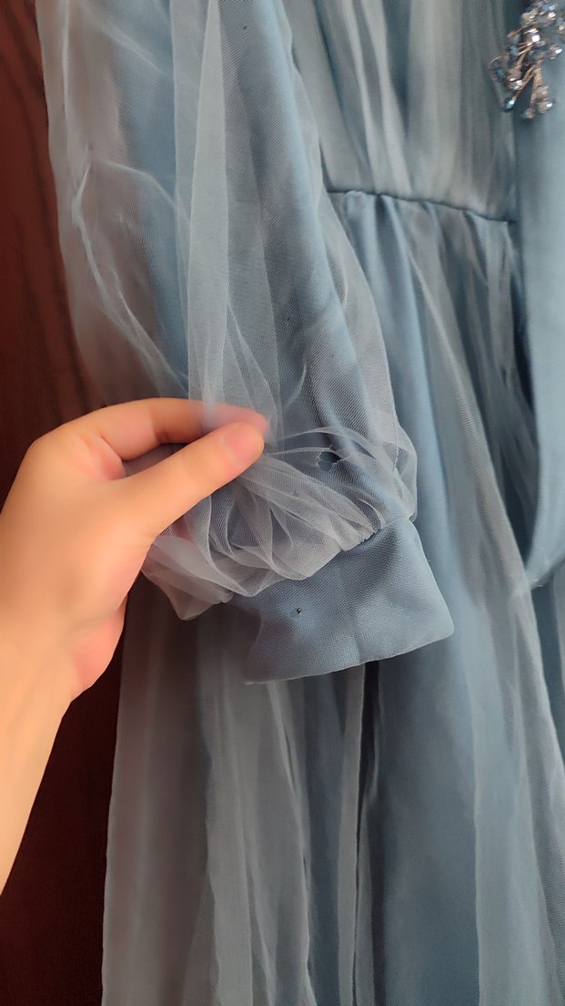 Mavi Uzun tesettür abiye - Görsel 3