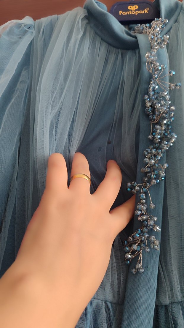 Mavi Uzun tesettür abiye - Görsel 5