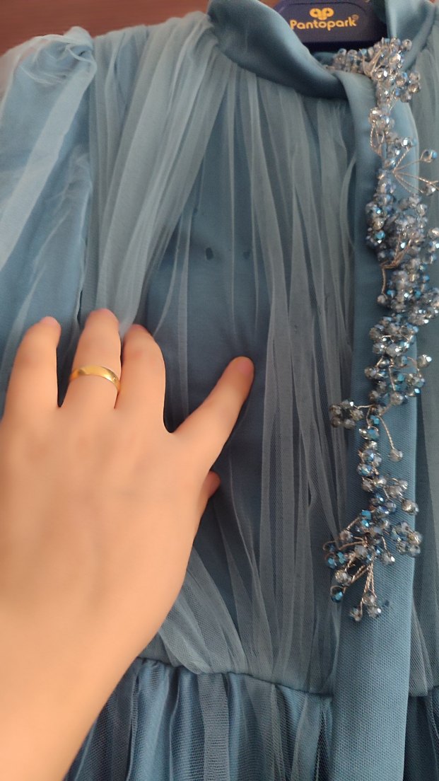 Mavi Uzun tesettür abiye - Görsel 4