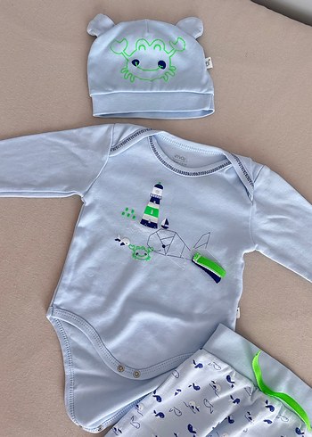 6 Ay Beden Uzun Kollu Pamuk Bebek Takımı 3lü set