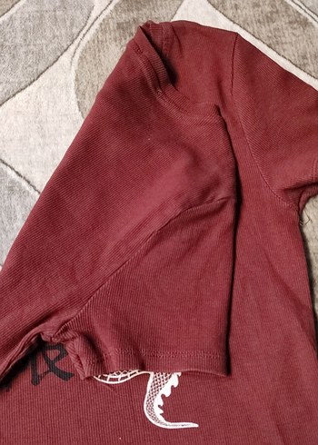 Bordo Kız Çocuk Baskılı Kısa Kollu Tişört - Görsel 4