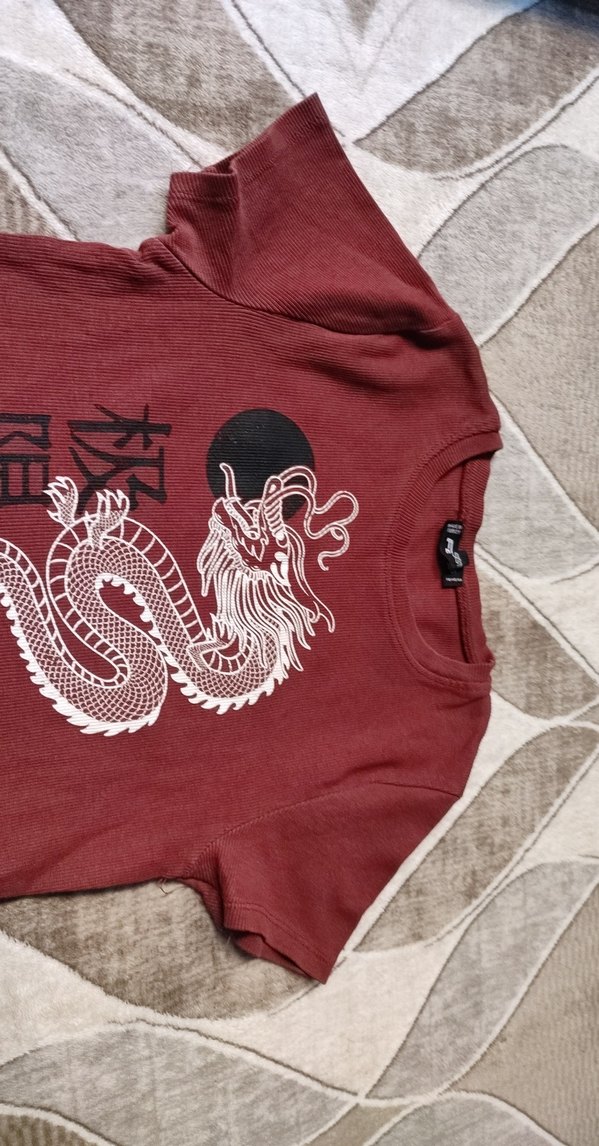 Bordo Kız Çocuk Baskılı Kısa Kollu Tişört - Görsel 2