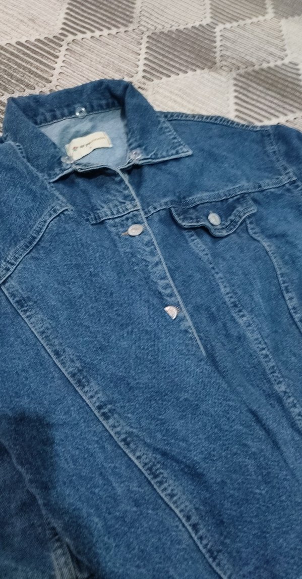 Düğmeli Mavi Kadın Denim Ceket - Görsel 4
