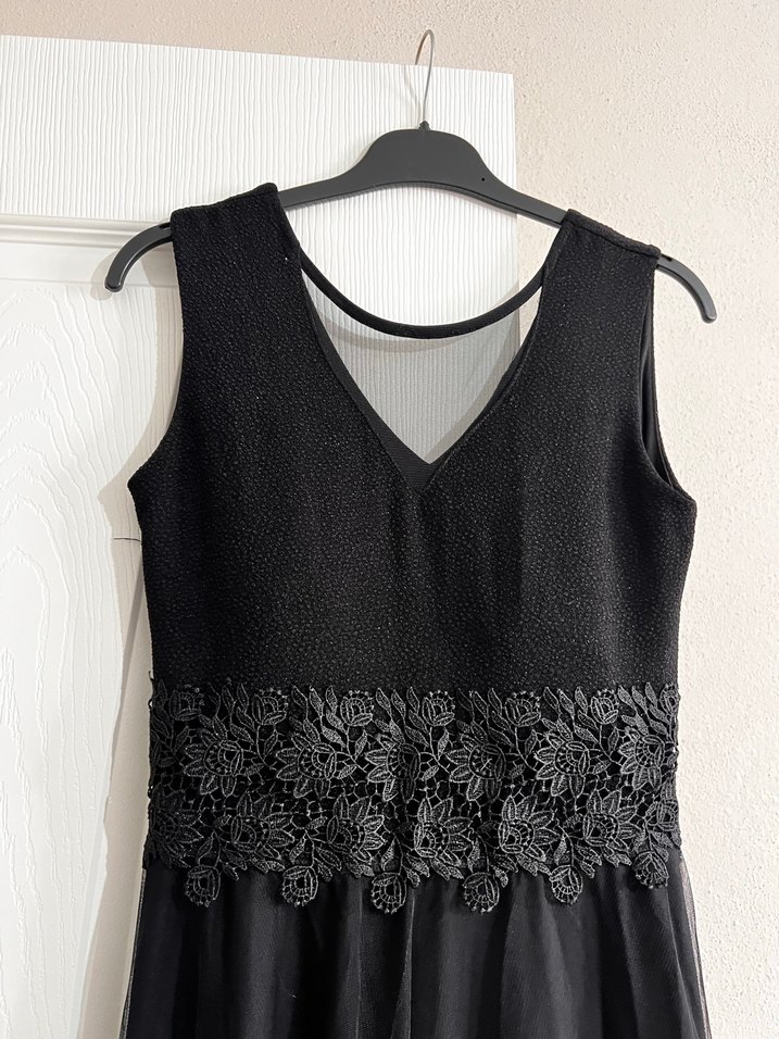 Dantel Detaylı Siyah Uzun Kadın Elbise - Görsel 2