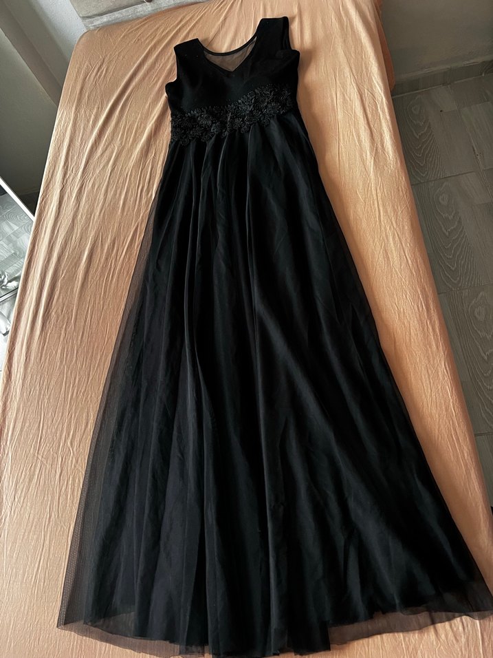 Dantel Detaylı Siyah Uzun Kadın Elbise - Görsel 3