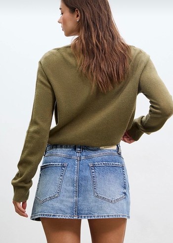 Kadın Mavi Denim Mini Etek - Görsel 3