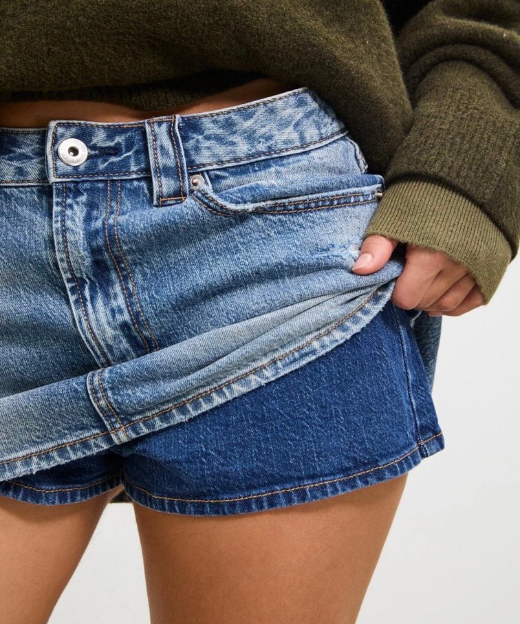 Kadın Mavi Denim Mini Etek - Görsel 2