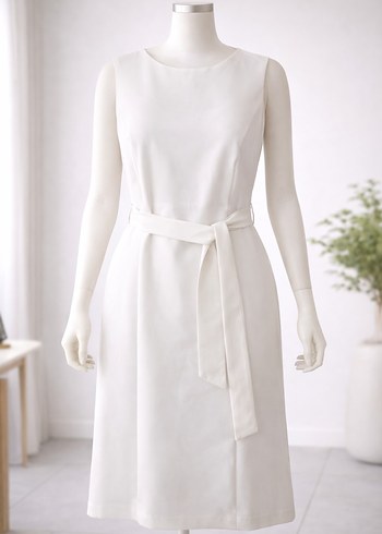 Beyaz Kemerli Midi Kadın Elbise - Görsel 4