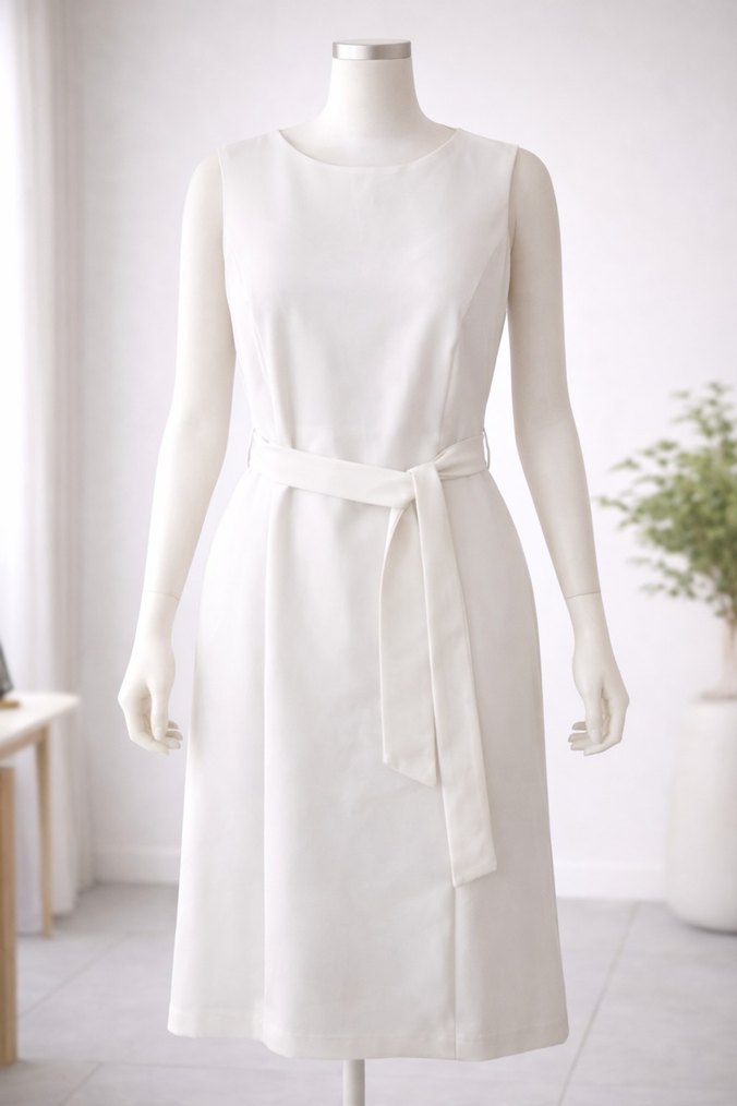 Beyaz Kemerli Midi Kadın Elbise - Görsel 4