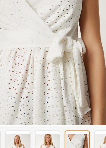 Nakışlı Beyaz Kolsuz Kuşaklı Bluz - Görsel 5