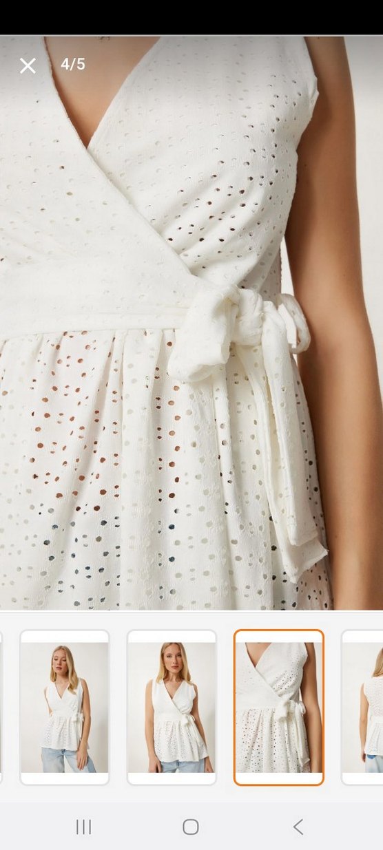 Nakışlı Beyaz Kolsuz Kuşaklı Bluz - Görsel 5