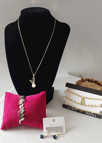 Renkli Zincir Detaylı Minimalist Kadın Takı Seti - Görsel 4