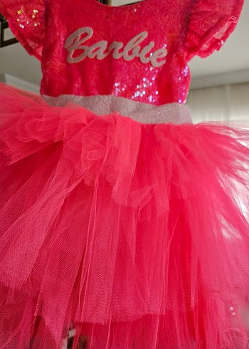 Pembe Barbie Kız Elbisesi Tül Etekli - Görsel 2