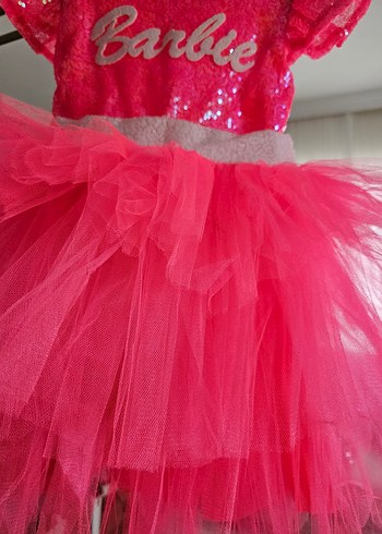 Pembe Barbie Kız Elbisesi Tül Etekli - Görsel 3