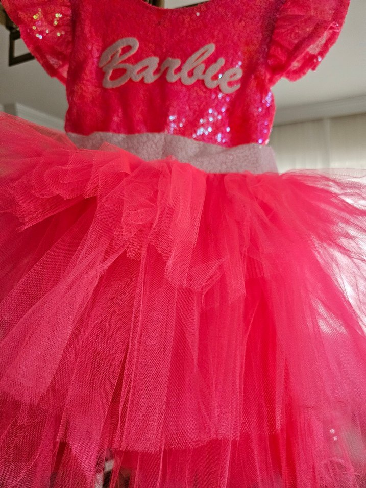 Pembe Barbie Kız Elbisesi Tül Etekli - Görsel 2