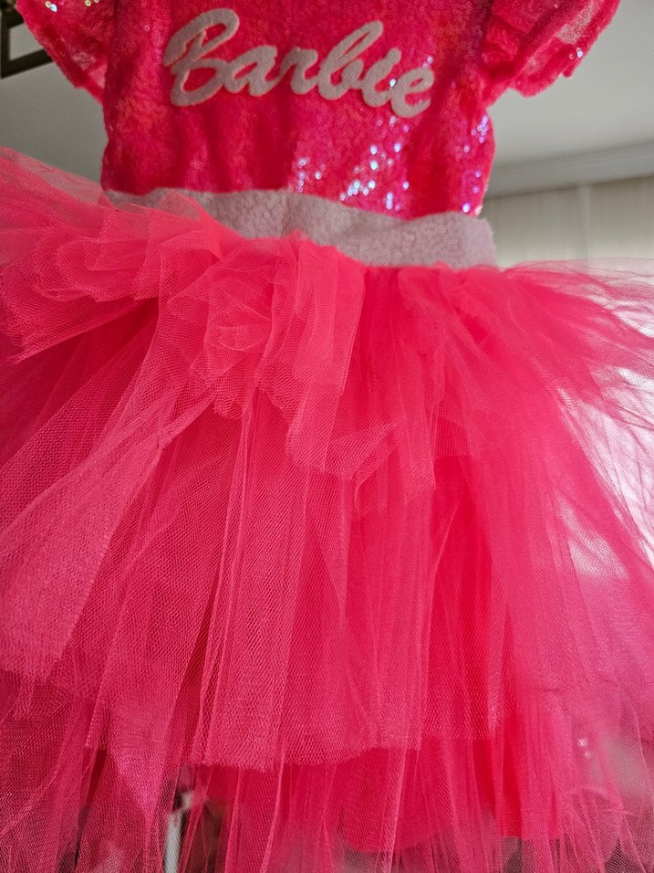 Pembe Barbie Kız Elbisesi Tül Etekli - Görsel 3