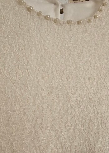 Beyaz incili Dantel Uzun Kollu Kız Elbisesi - Görsel 5