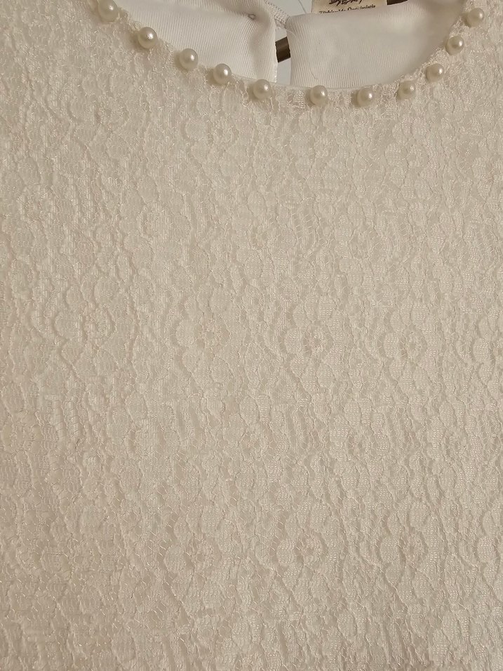 Beyaz incili Dantel Uzun Kollu Kız Elbisesi - Görsel 5