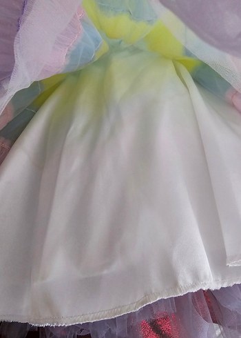 unicorn Kız Çocuk Pastel Renkli Fırfırlı Elbise - Görsel 5