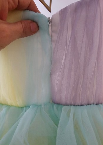 unicorn Kız Çocuk Pastel Renkli Fırfırlı Elbise - Görsel 4