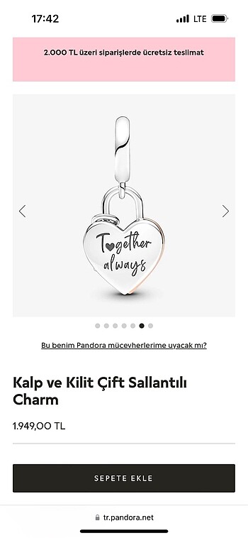 Pandora Pandora kalp ve kilit charm