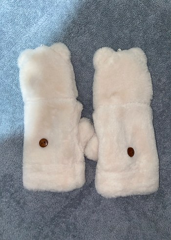 Beyaz Peluş Ayıcık Desenli Kadın Eldiven - Görsel 2