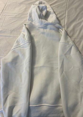 Beyaz Kapüşonlu Sweatshirt, Baskılı, Salaş Kesim - Görsel 2