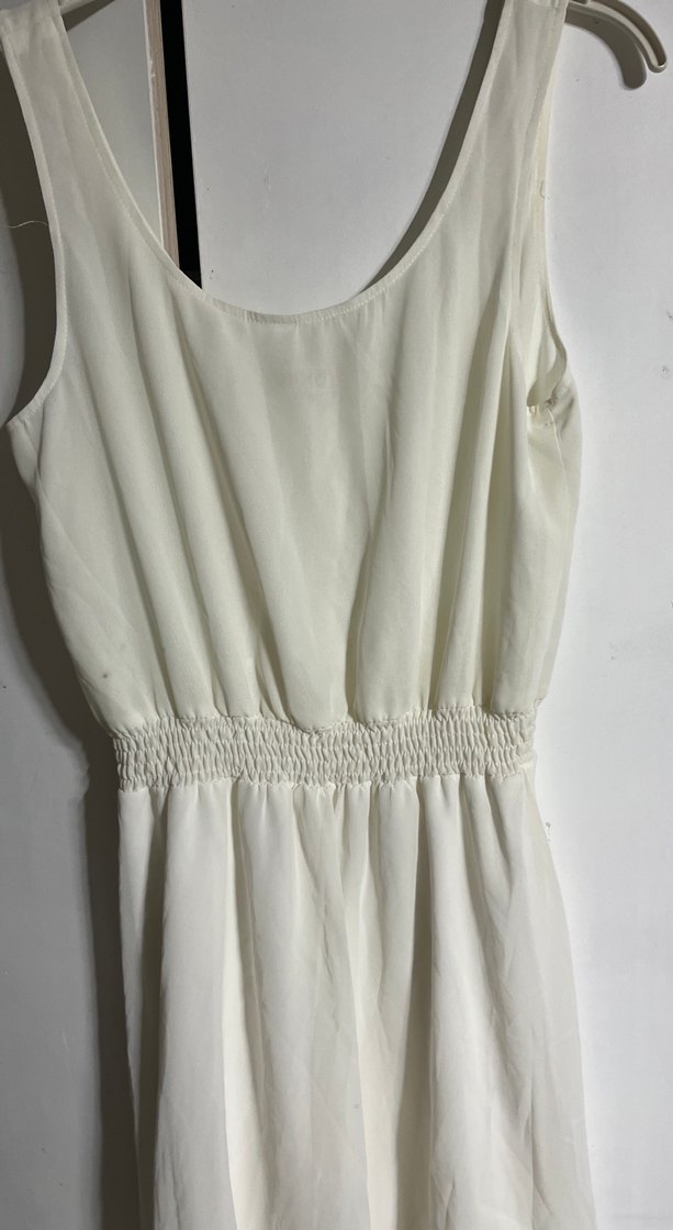 Beyaz Kolsuz Midi Keten Elbise - Görsel 2