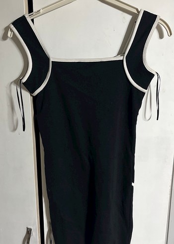 Siyah V Yaka Midi Kolsuz Elbise - Görsel 4